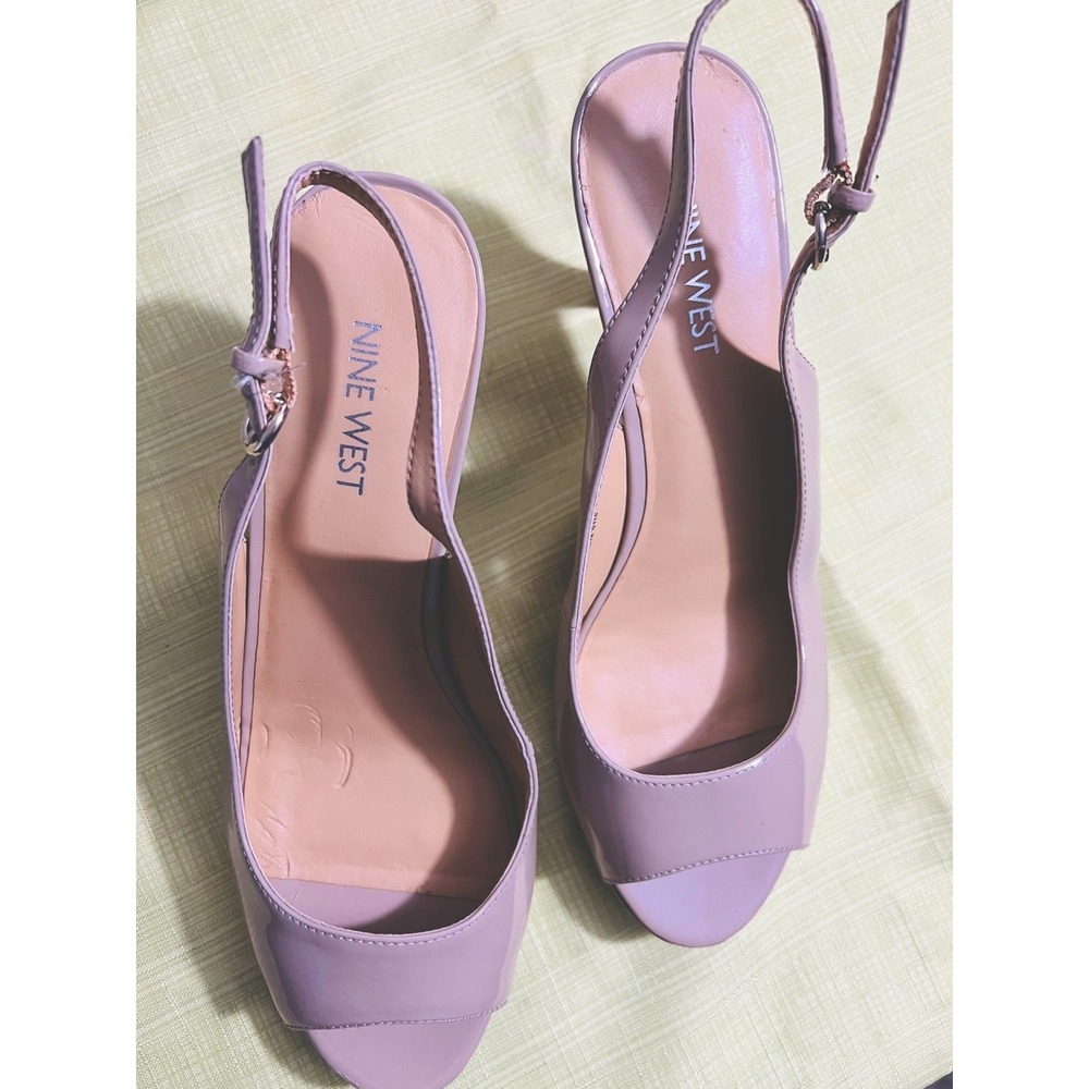 Nine West Slingback Heels Womens 8W Mauve Open Toe Low Block Heel Wide
